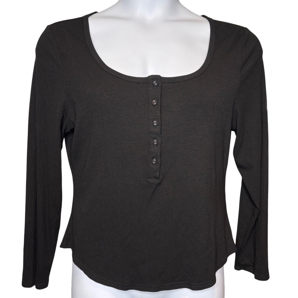 CIDER Black Ribbed Long Sleeve Henley Top Size 1XL NWT Coquette Girly Bella Swan